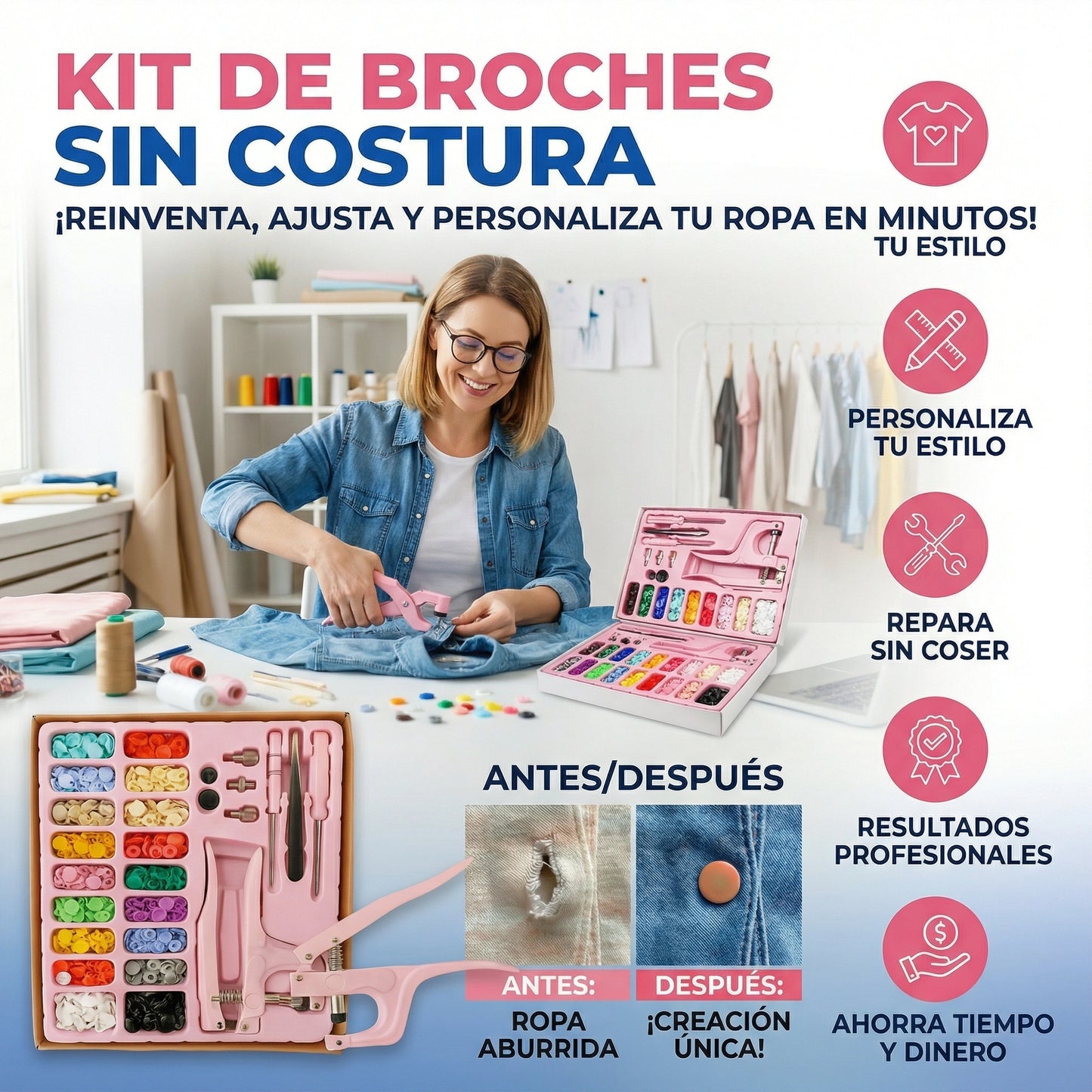 KIT BOTONERO ALICATES + 200 BOTONES DE COLORES