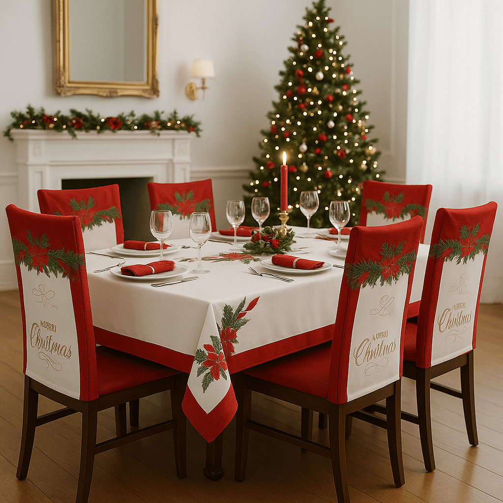 Juego de 7 fundas protectoras para sillas de Navidad y mantel