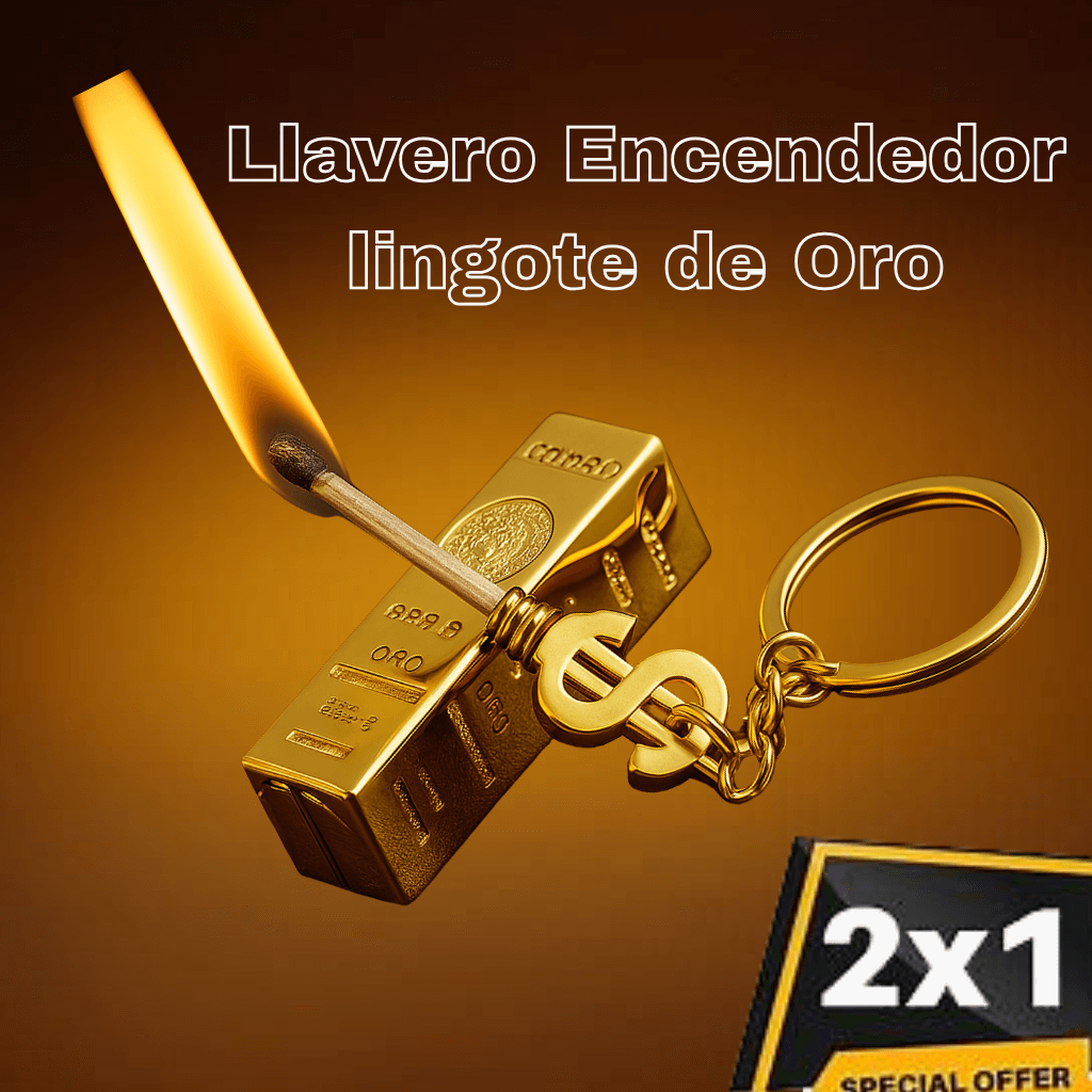 LLAVERO ENCENDEDOR INFINITO LINGOTE DE ORO 2X1°
